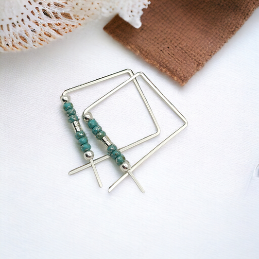 True - Square Silver & Turquoise Earrings Bijou by SAM   