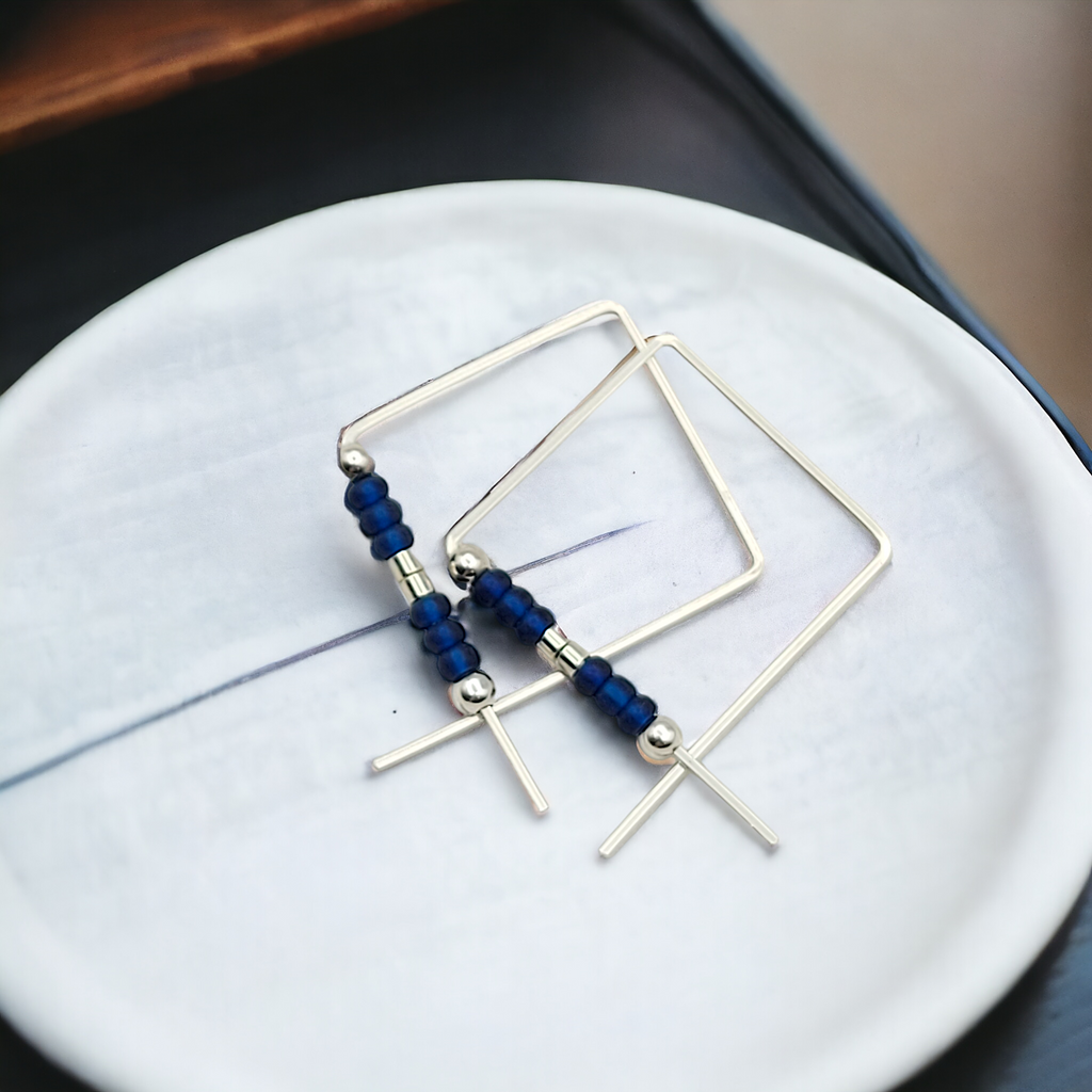 True - Silver & Dark Blue Earrings Bijou by SAM   