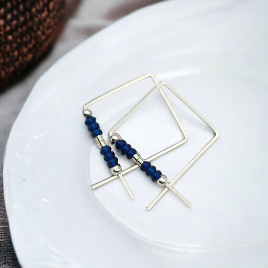 True - Silver & Dark Blue Earrings Bijou by SAM   