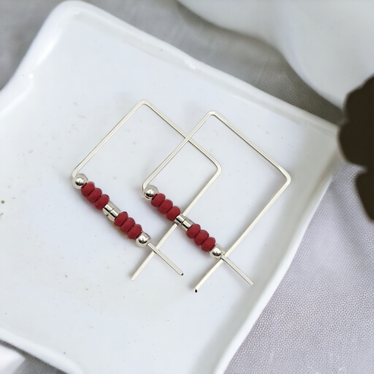 True - Square Silver & Red Earrings Bijou by SAM   