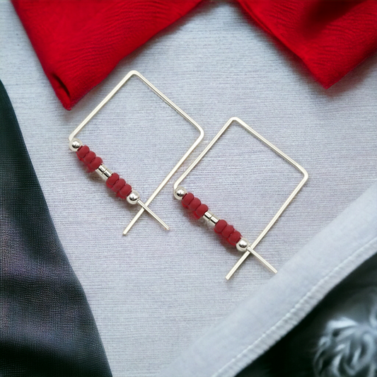 True - Square Silver & Red Earrings Bijou by SAM   