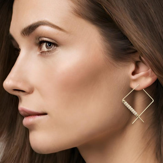 True - Square Gold & Pearl Earrings Bijou by SAM   