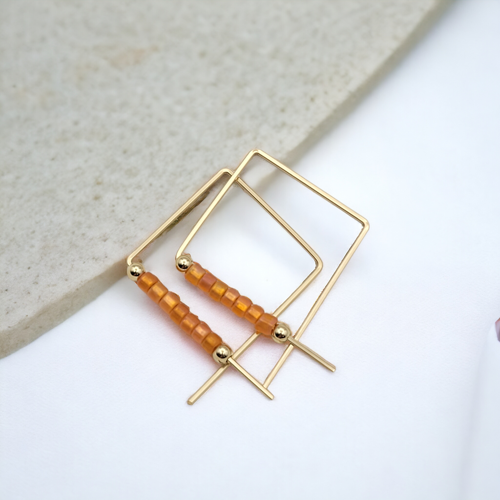 True - Square Gold & Orange Earrings Bijou by SAM   