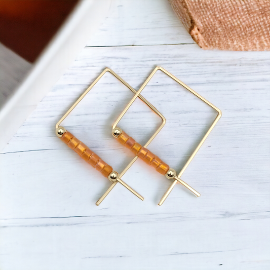 True - Square Gold & Orange Earrings Bijou by SAM   