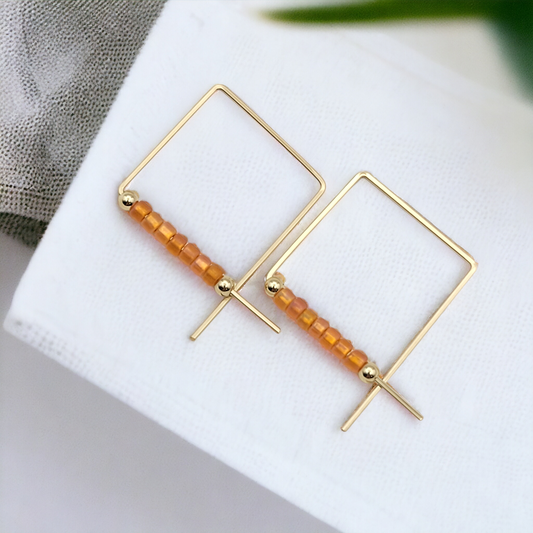 True - Square Gold & Orange Earrings Bijou by SAM   