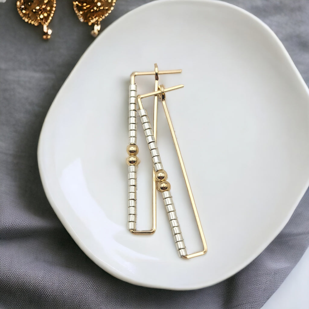 True - Rectangle Gold & Silver Earrings Bijou by SAM   