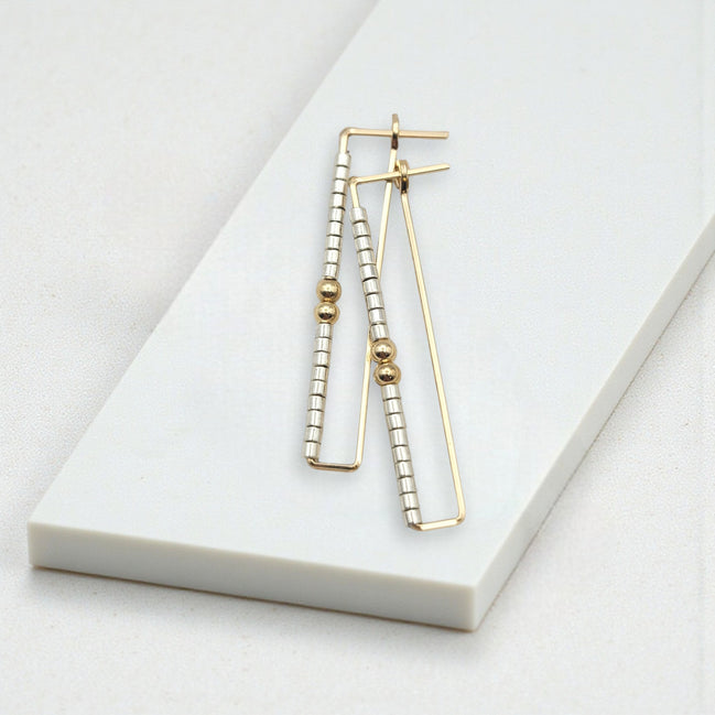 True - Rectangle Gold & Silver Earrings Bijou by SAM
