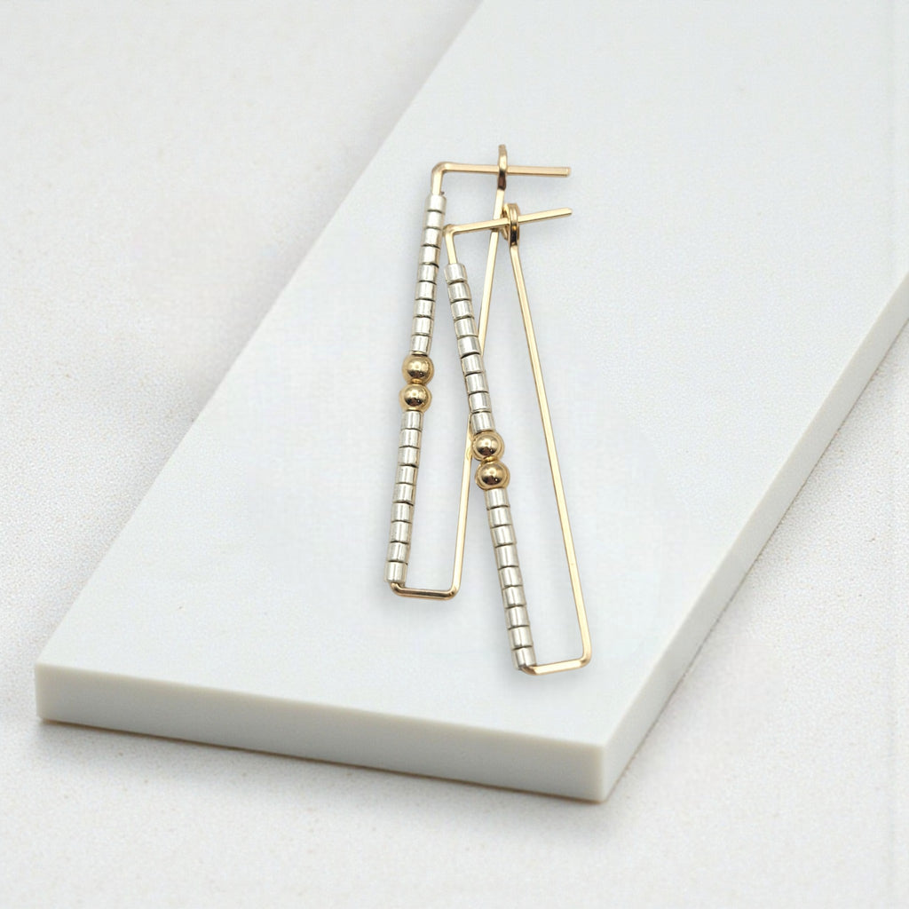 True - Rectangle Gold & Silver Earrings Bijou by SAM