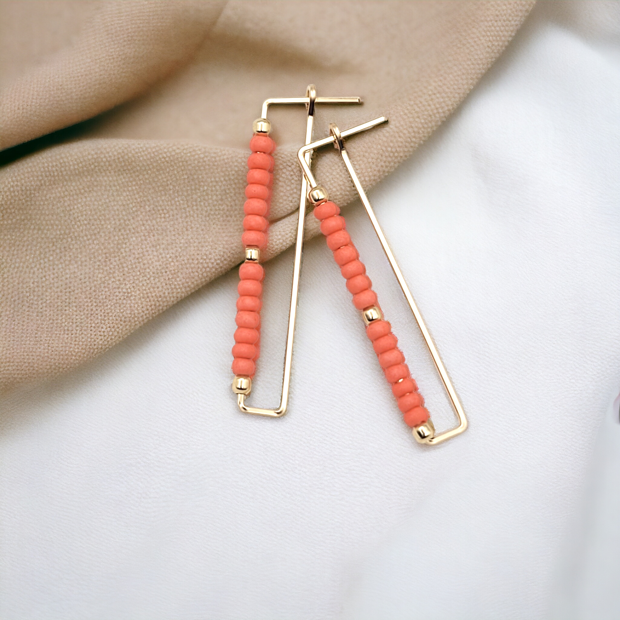 True - Rectangle Gold & Coral Earrings Bijou by SAM   