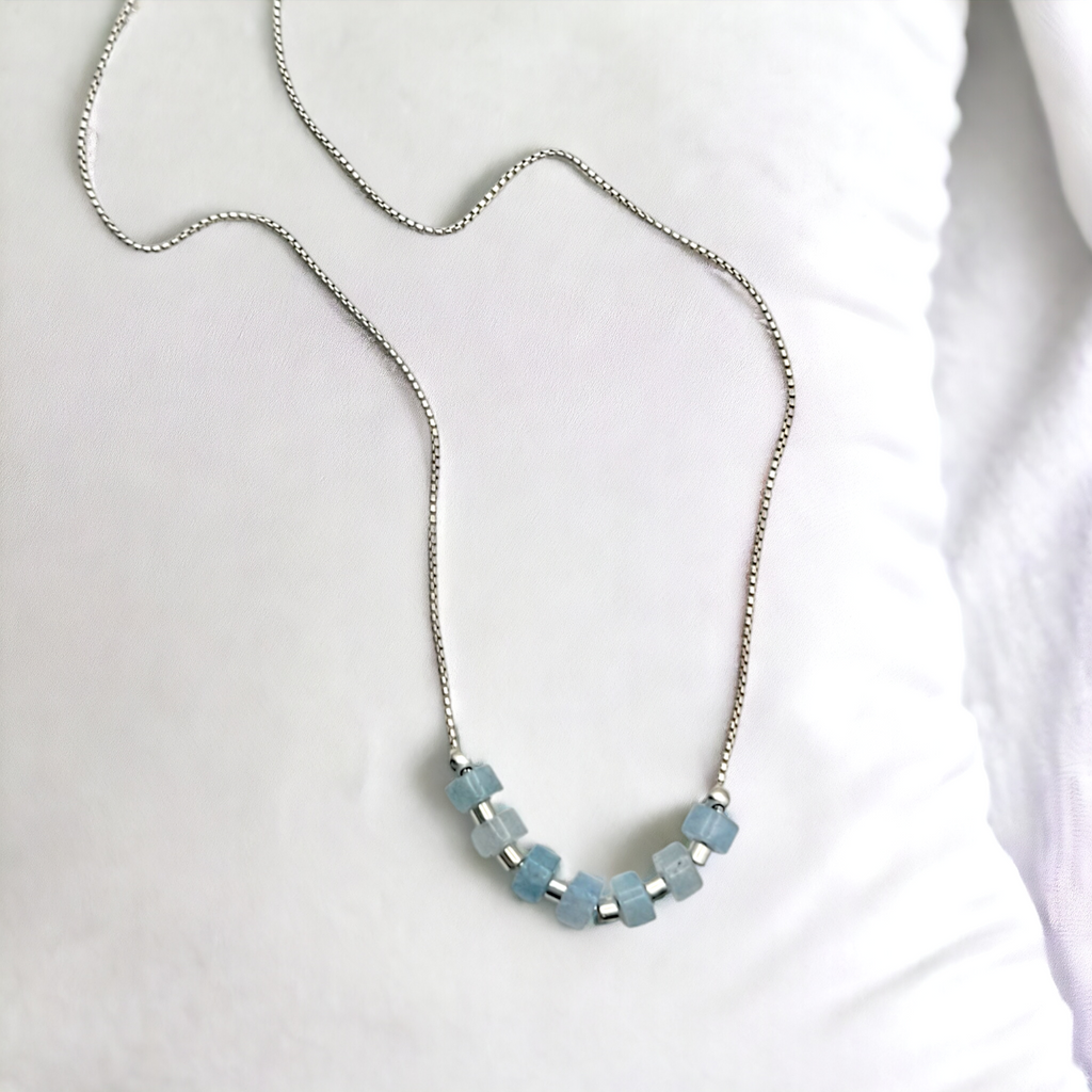 Necklace - Silver & Aquamarine Necklace Bijou by SAM   