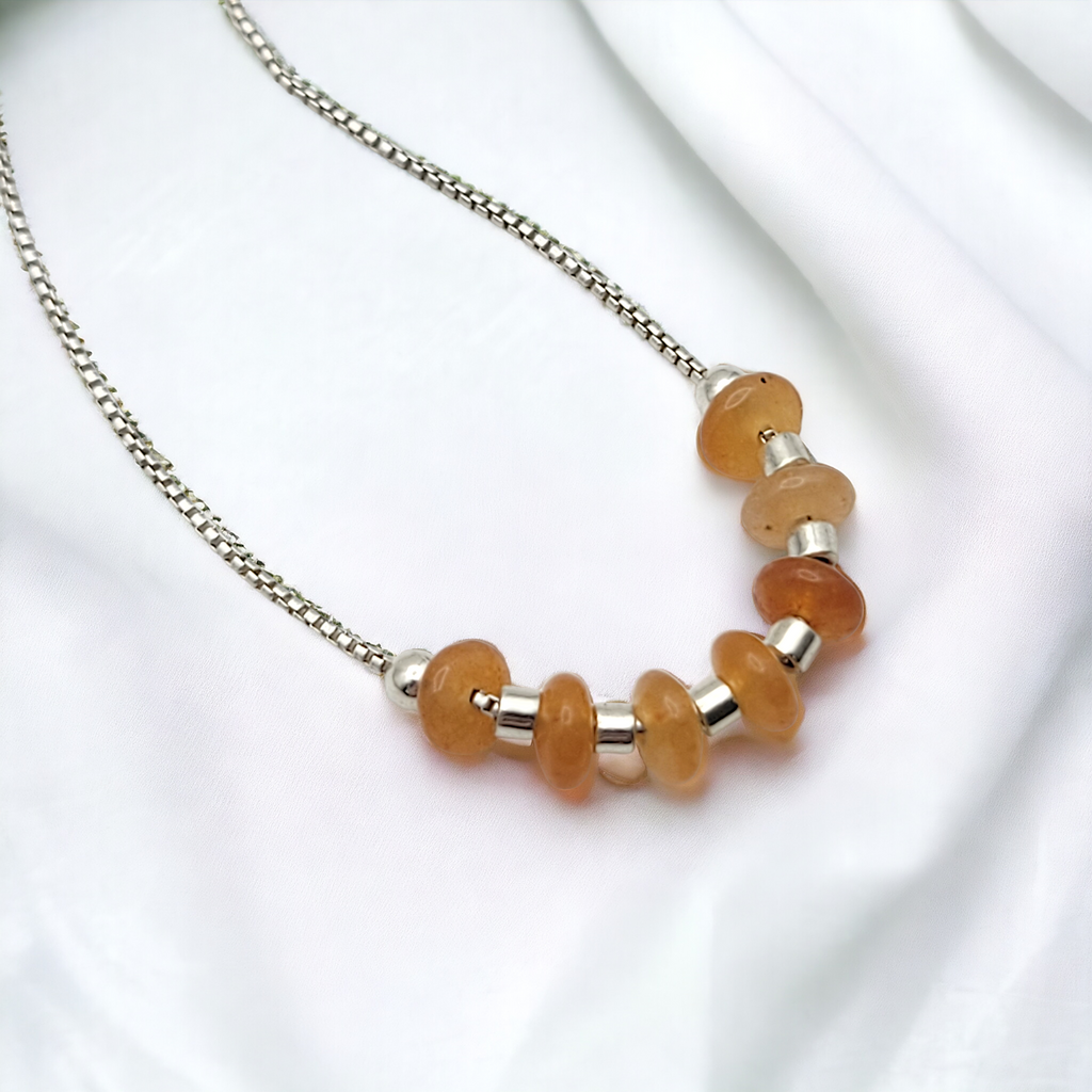 Necklace - Silver & Orange Aventurine Necklace Bijou by SAM   