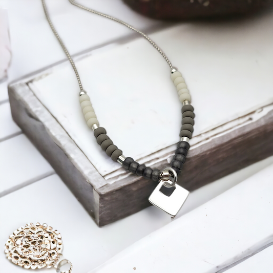 Necklace - Silver & Gray with Charm Necklace Bijou by SAM   