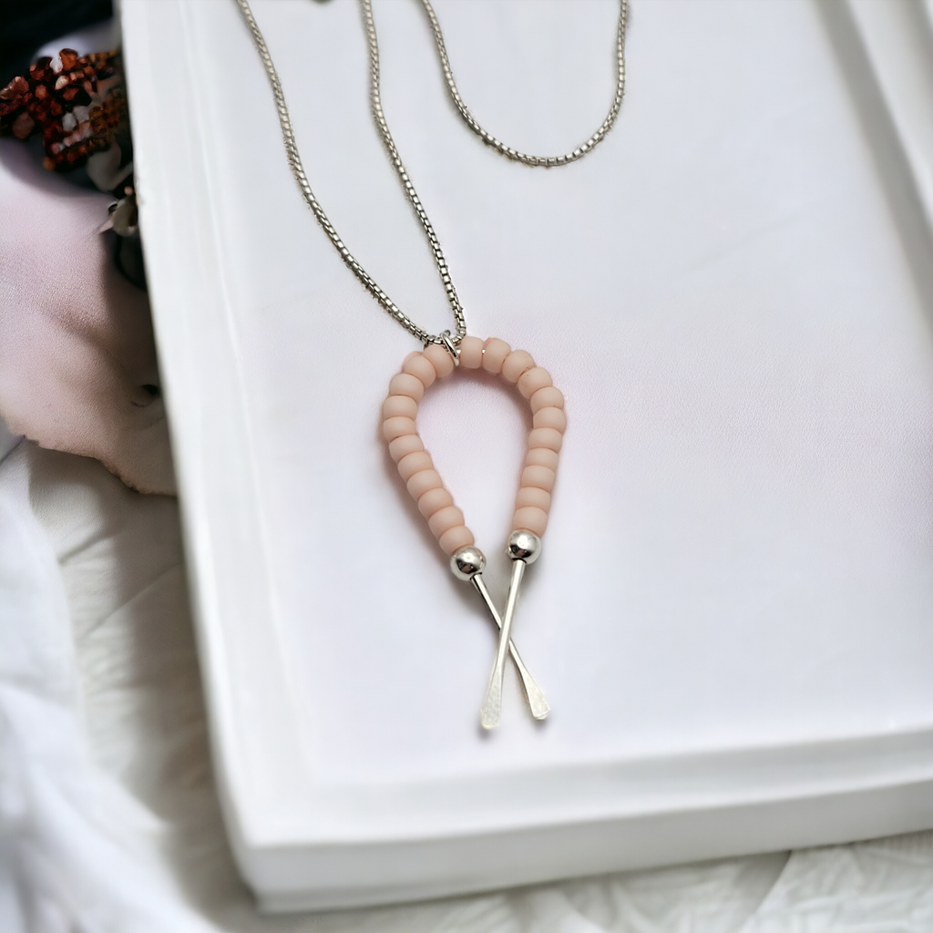 Necklace - Silver & Pink Ribbon Necklace Bijou by SAM   