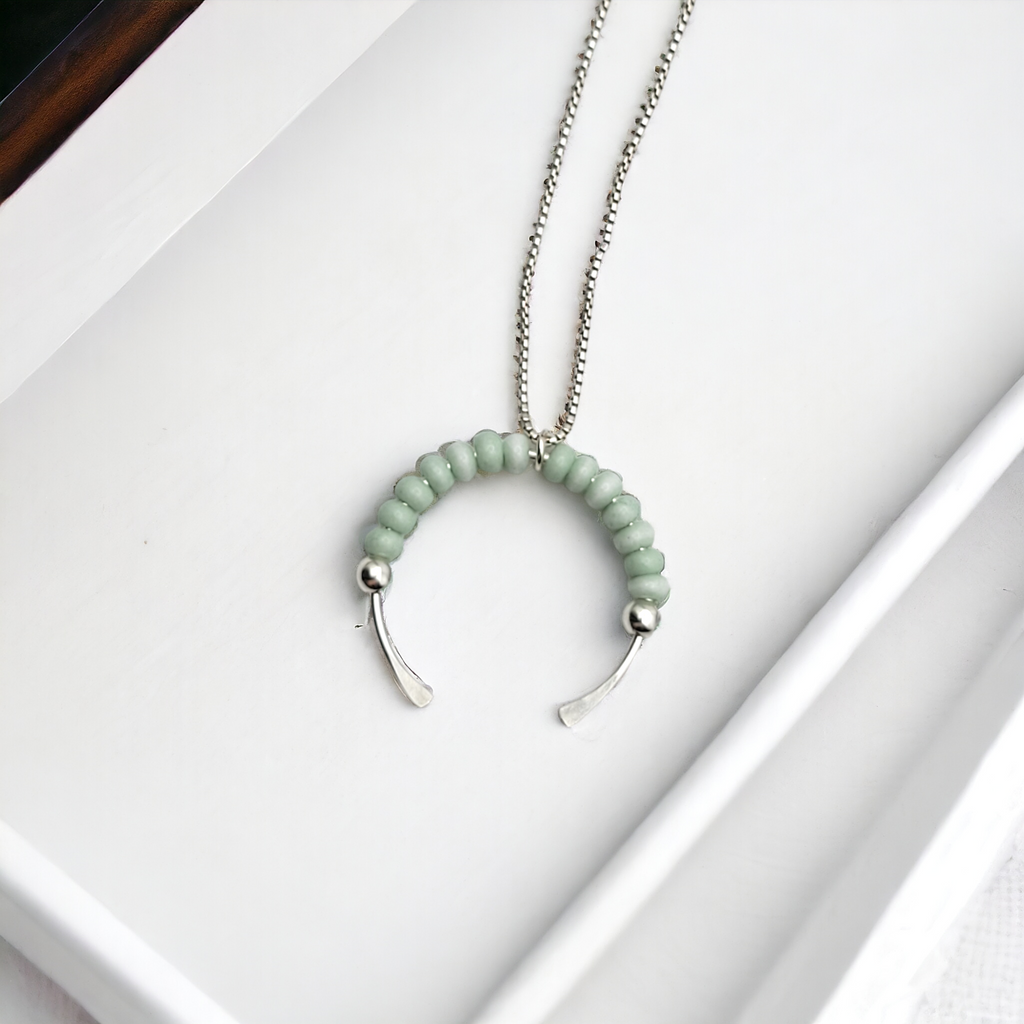 Necklace - Open Circle Mint Green Necklace Bijou by SAM   