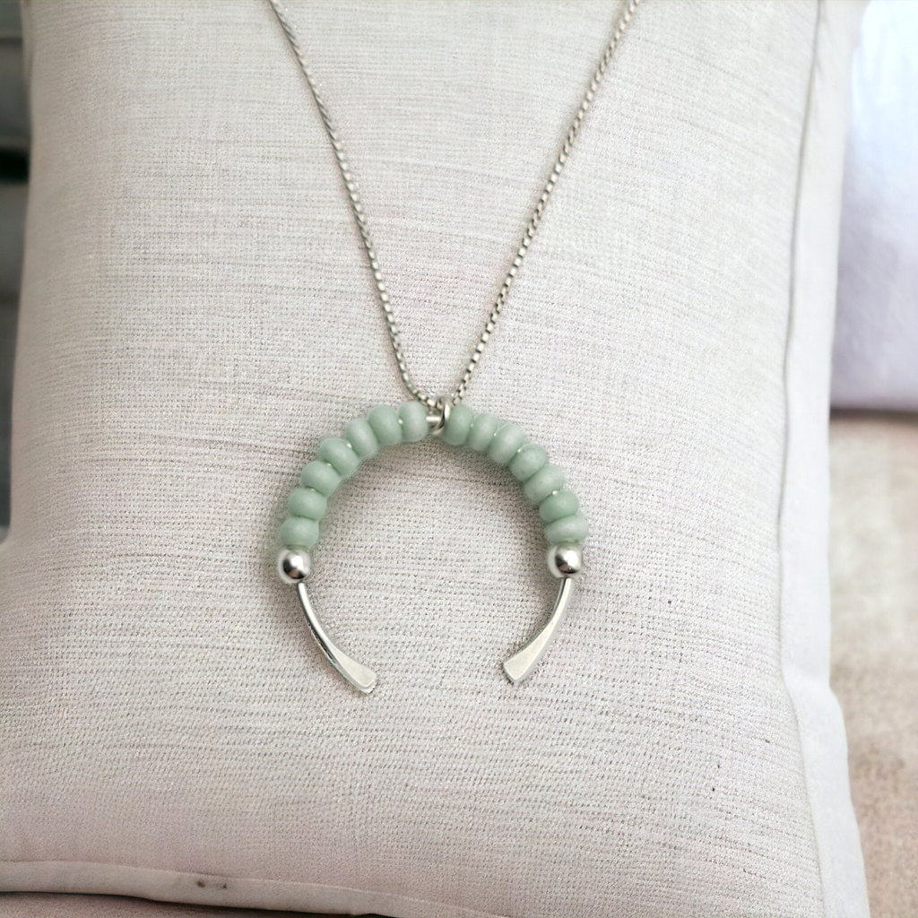 Necklace - Open Circle Mint Green Necklace Bijou by SAM   