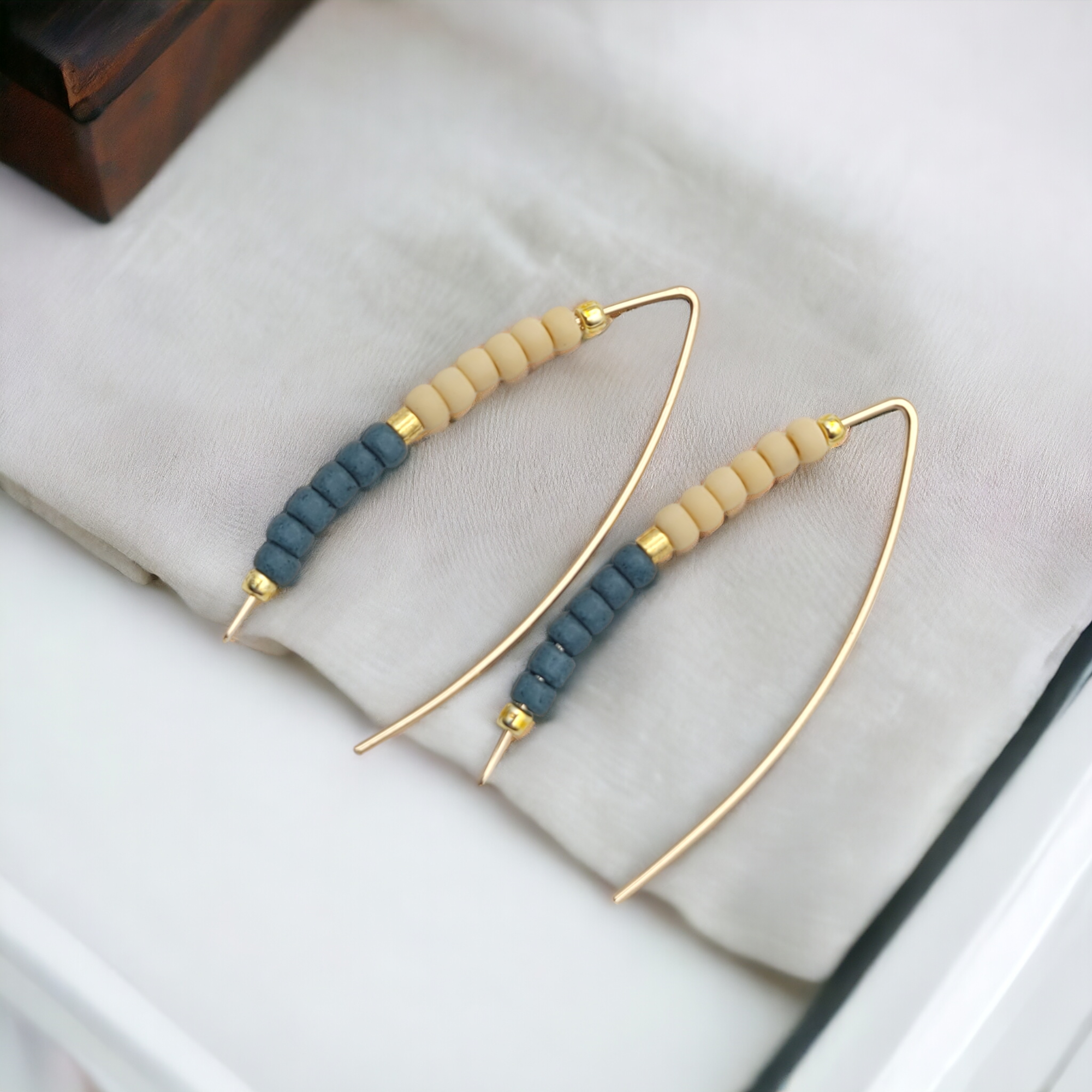 Wish - Gold with Tan & Teal Earrings Bijou by SAM   