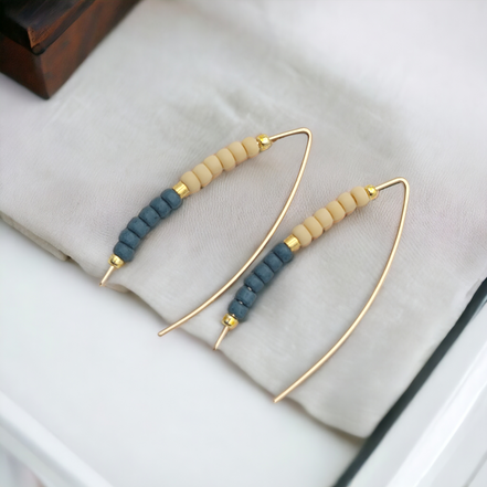 Wish - Gold with Tan & Teal Earrings Bijou by SAM   