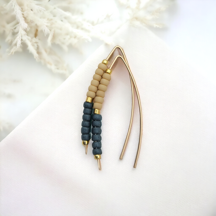Wish - Gold with Tan & Teal Earrings Bijou by SAM   