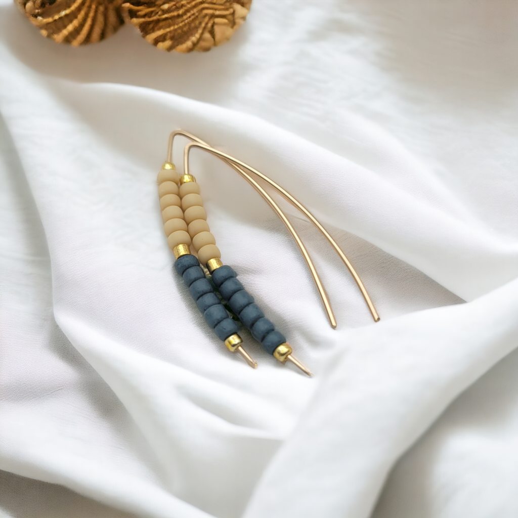 Wish - Gold with Tan & Teal Earrings Bijou by SAM   