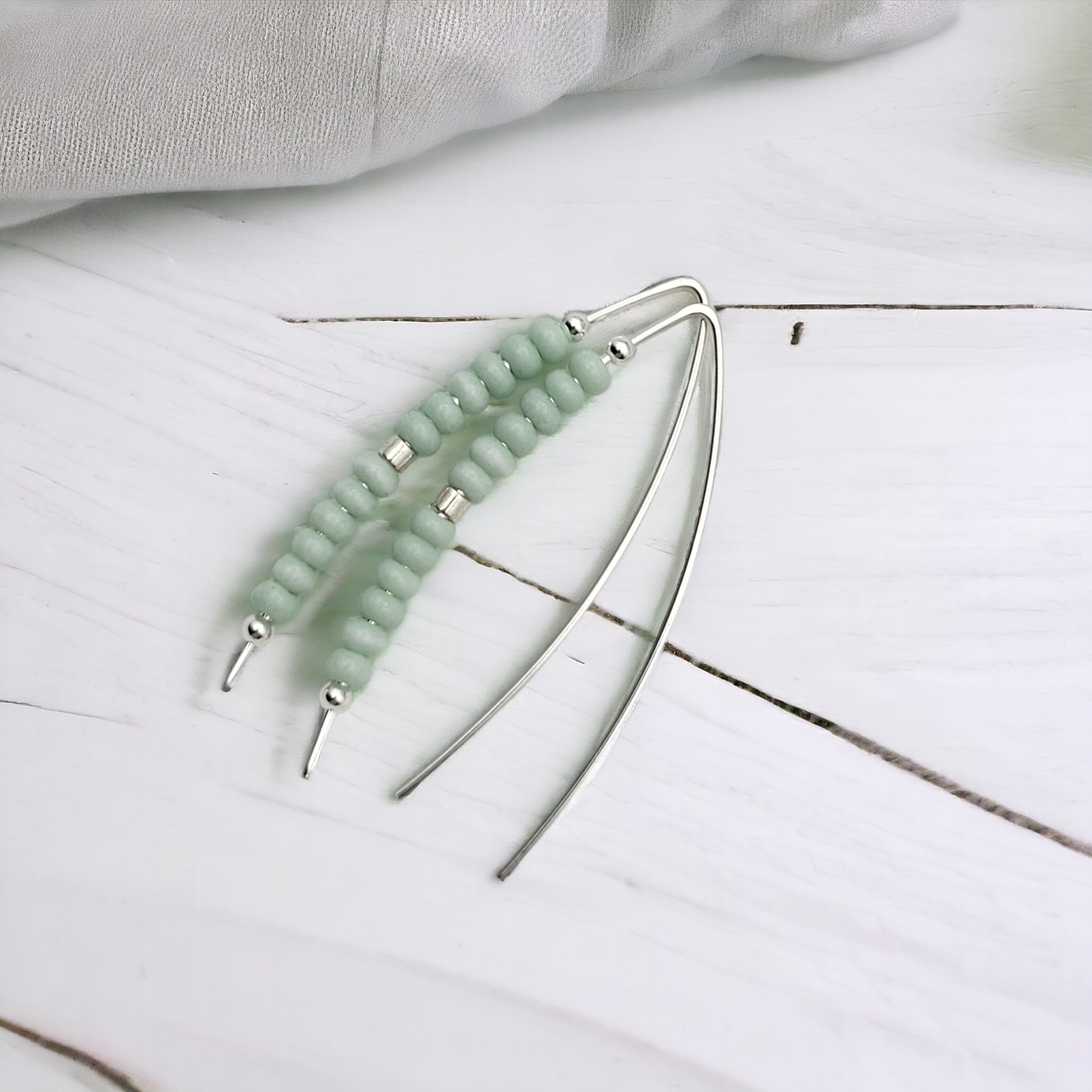 Wish - Silver & Mint Green Earrings Bijou by SAM   