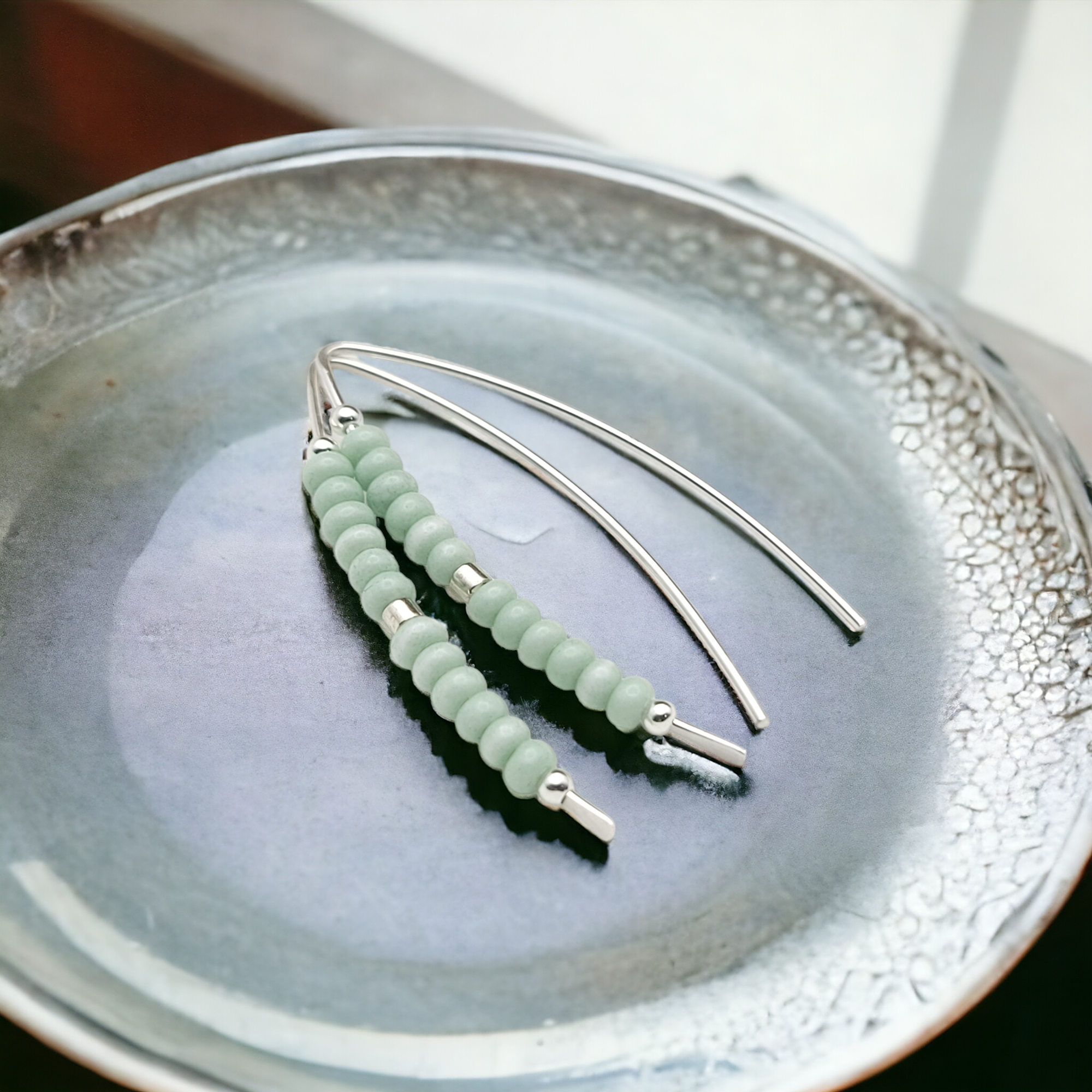Wish - Silver & Mint Green Earrings Bijou by SAM   