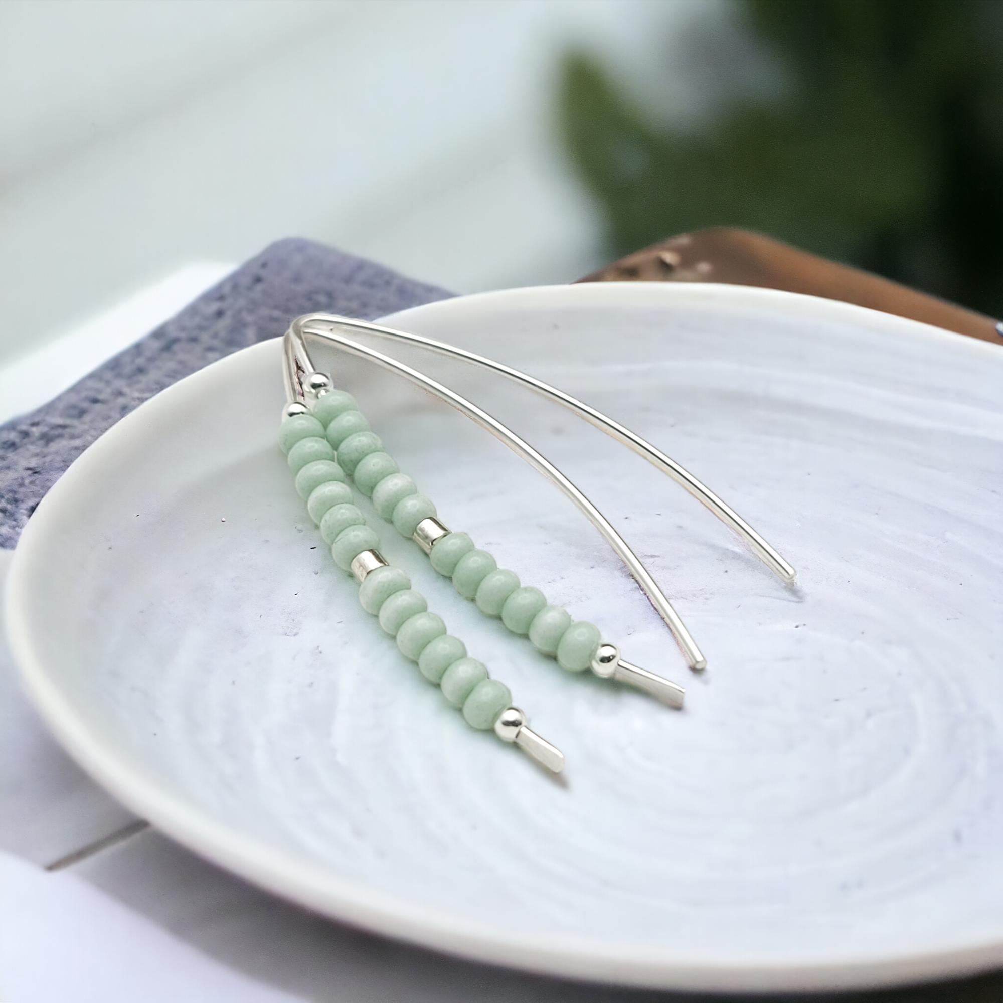 Wish - Silver & Mint Green Earrings Bijou by SAM   