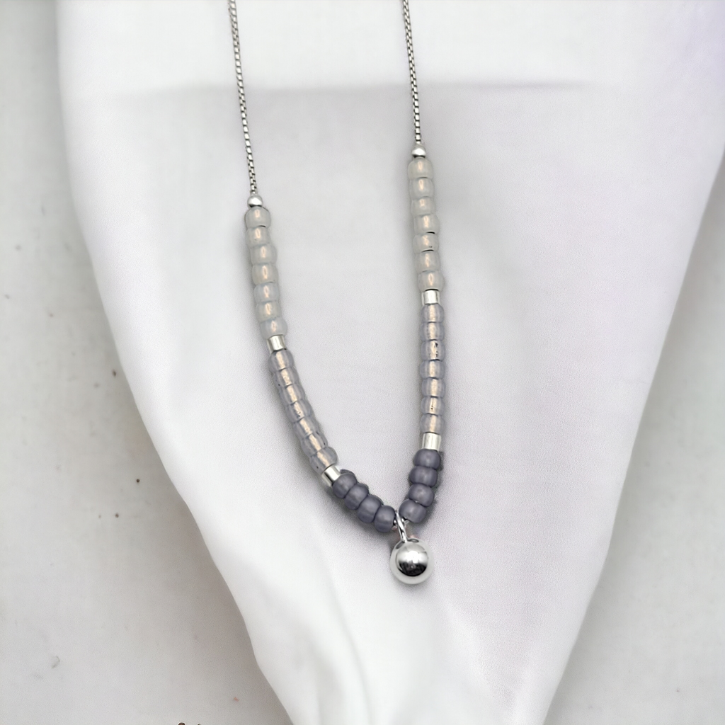 Necklace - Silver & Gray Beads Necklace Bijou by SAM   