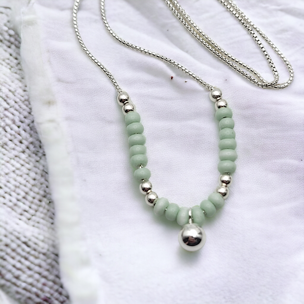 Necklace - Silver with Mint Green Necklace Bijou by SAM   