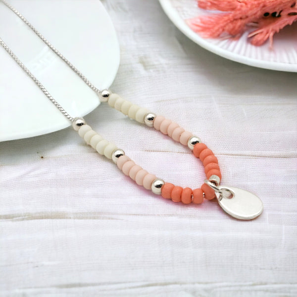 Necklace - Silver with Coral Necklace Bijou by SAM   
