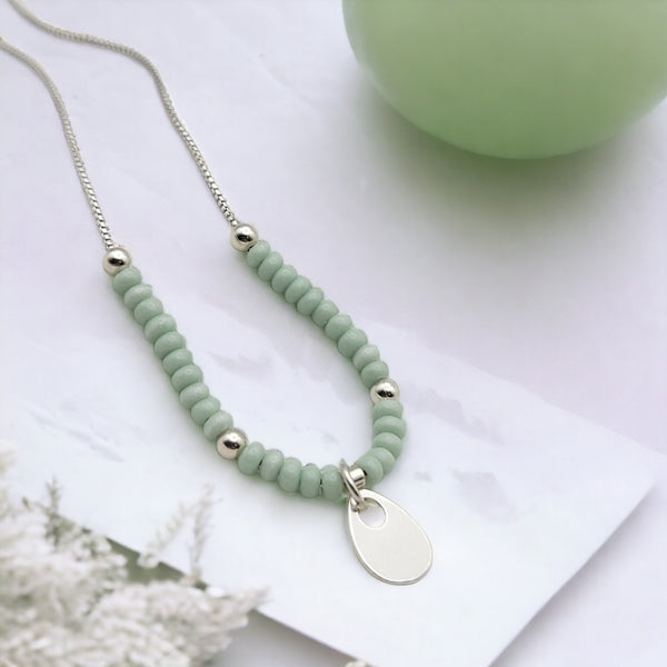 Necklace - Silver & Light Sage Green Necklace Bijou by SAM   