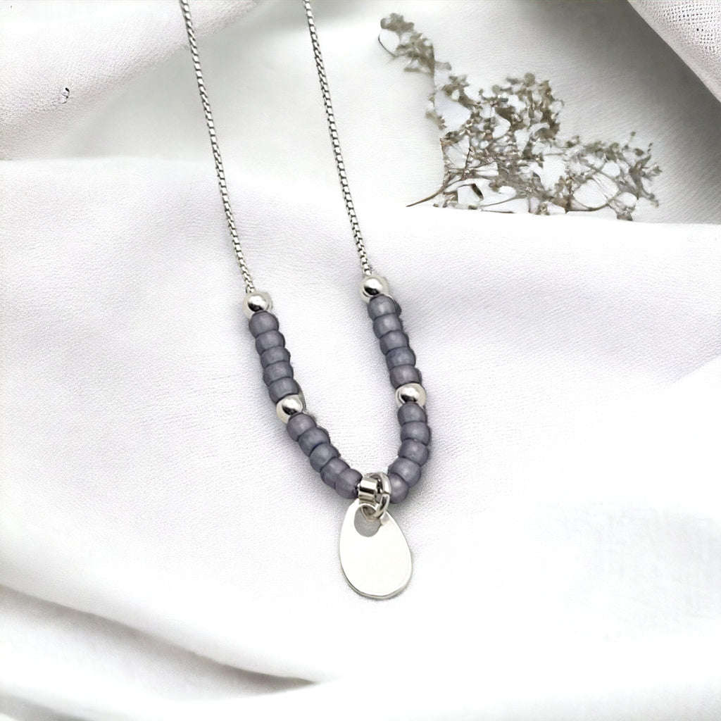 Necklace - Silver with Periwinkle & Oval Charm Necklace Bijou by SAM   