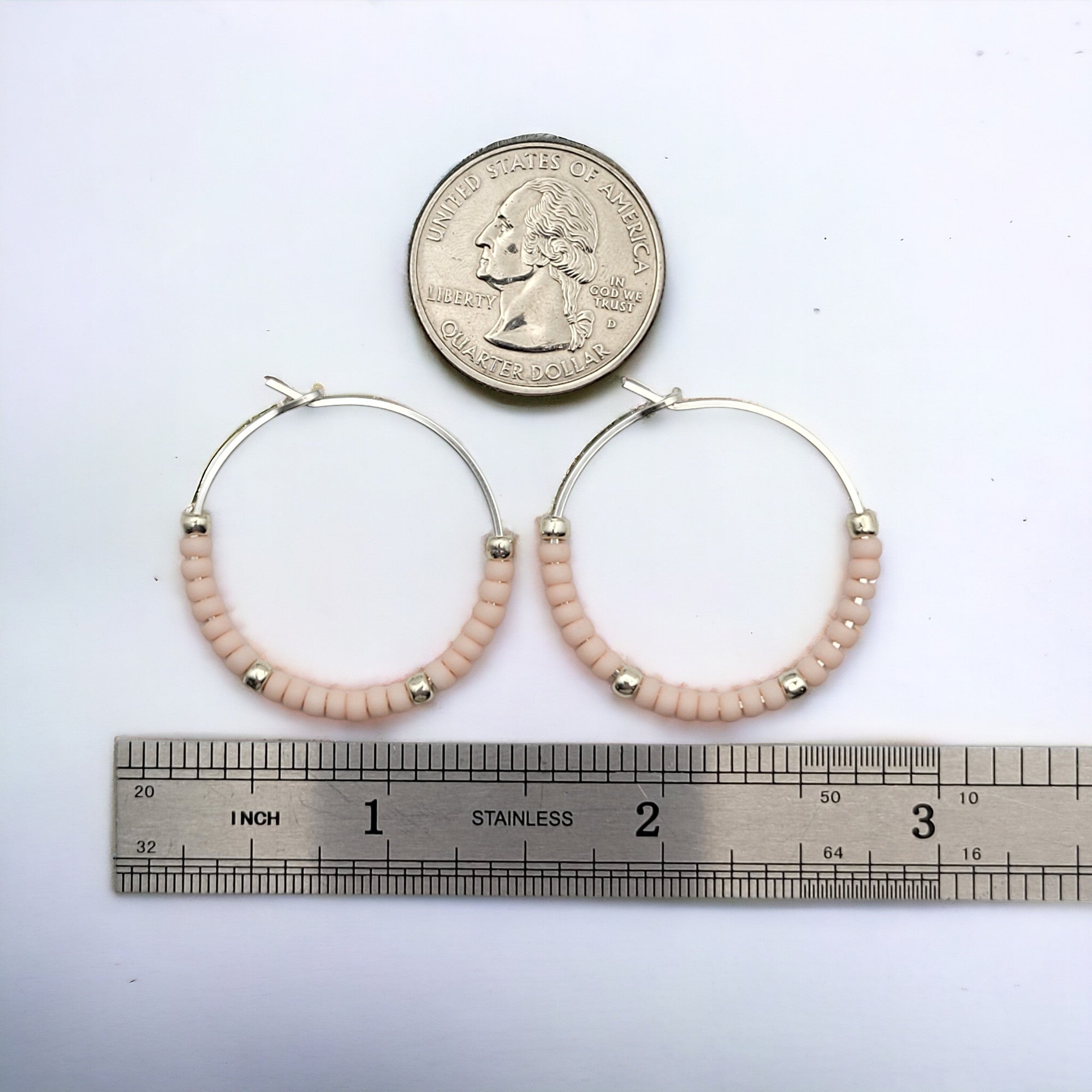 Boho - Silver Hoops with Pale Pink Beads Earrings Bijou by SAM   