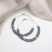 Boho - Silver & Purple Seed Bead Hoops Earrings Bijou by SAM   