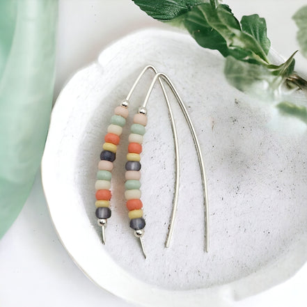 Wish - Silver & Spring Colored Beads Earrings Bijou by SAM   