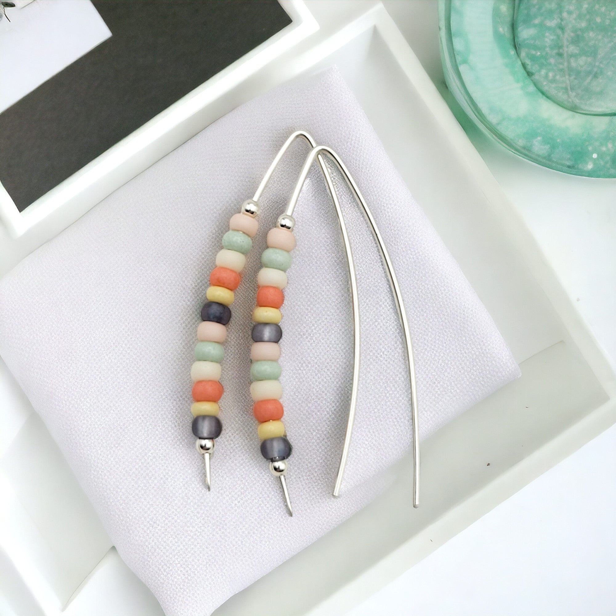 Wish - Silver & Spring Colored Beads Earrings Bijou by SAM   