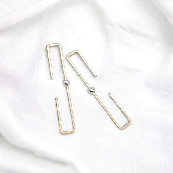 True - Gold Rectangle Threader Earrings Bijou by SAM   