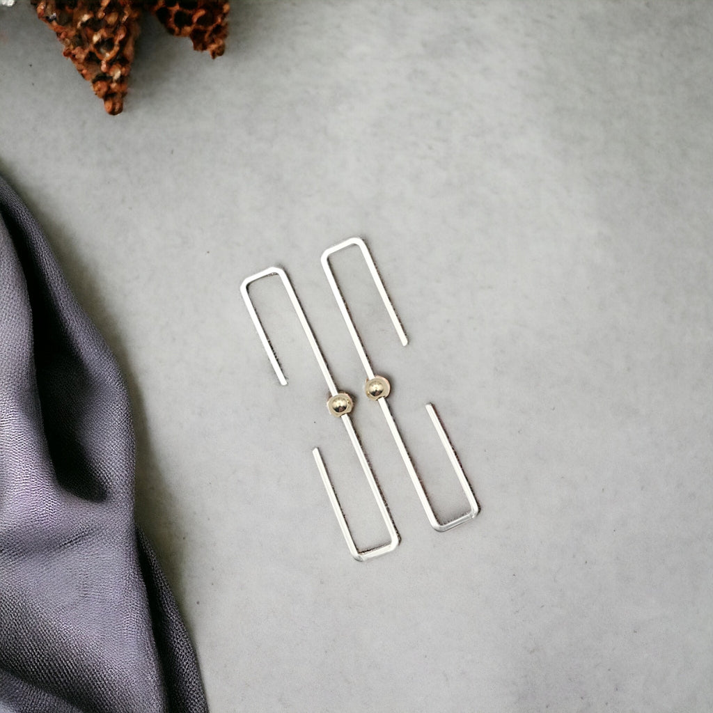 True - Silver Rectangle Threaders Earrings Bijou by SAM   