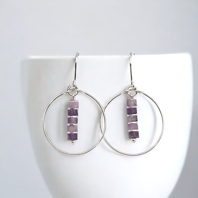 Boho - Silver Hoop with Amethyst Earrings Bijou by SAM Sterling Silver