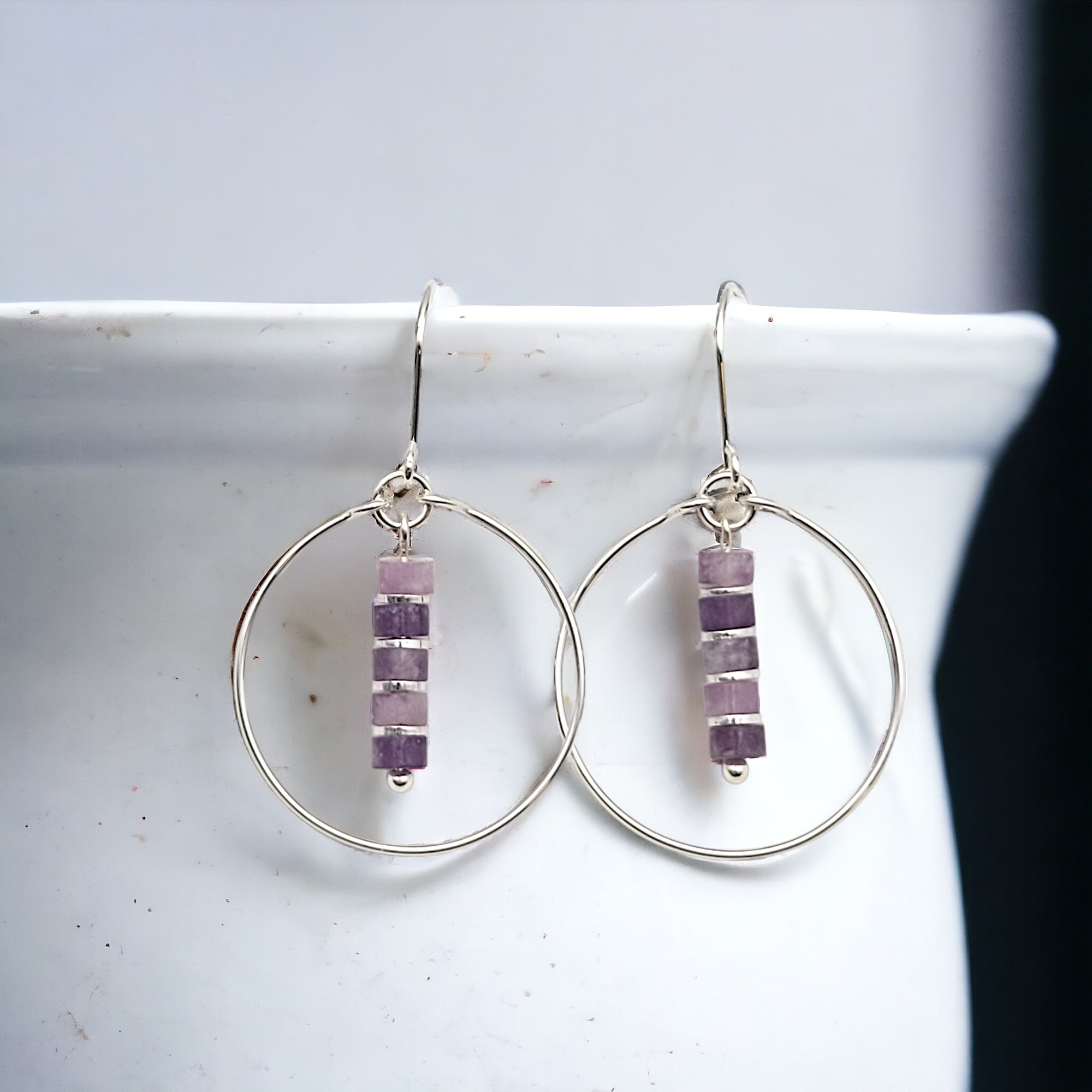 Boho - Silver Hoop with Amethyst Earrings Bijou by SAM   