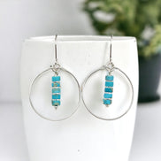 Boho - Silver Hoops with Turquoise Dangle Earrings Bijou by SAM Sterling Silver
