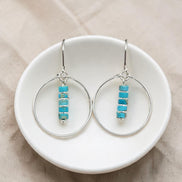 Boho - Silver Hoops with Turquoise Dangle