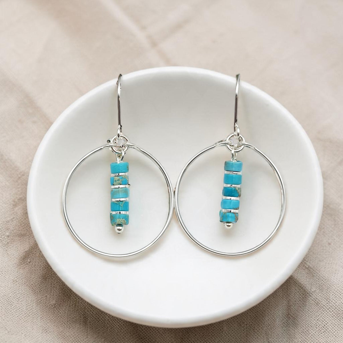 Boho - Silver Hoops with Turquoise Dangle