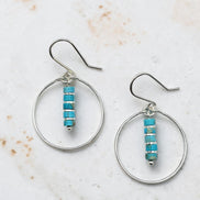 Boho - Silver Hoops with Turquoise Dangle