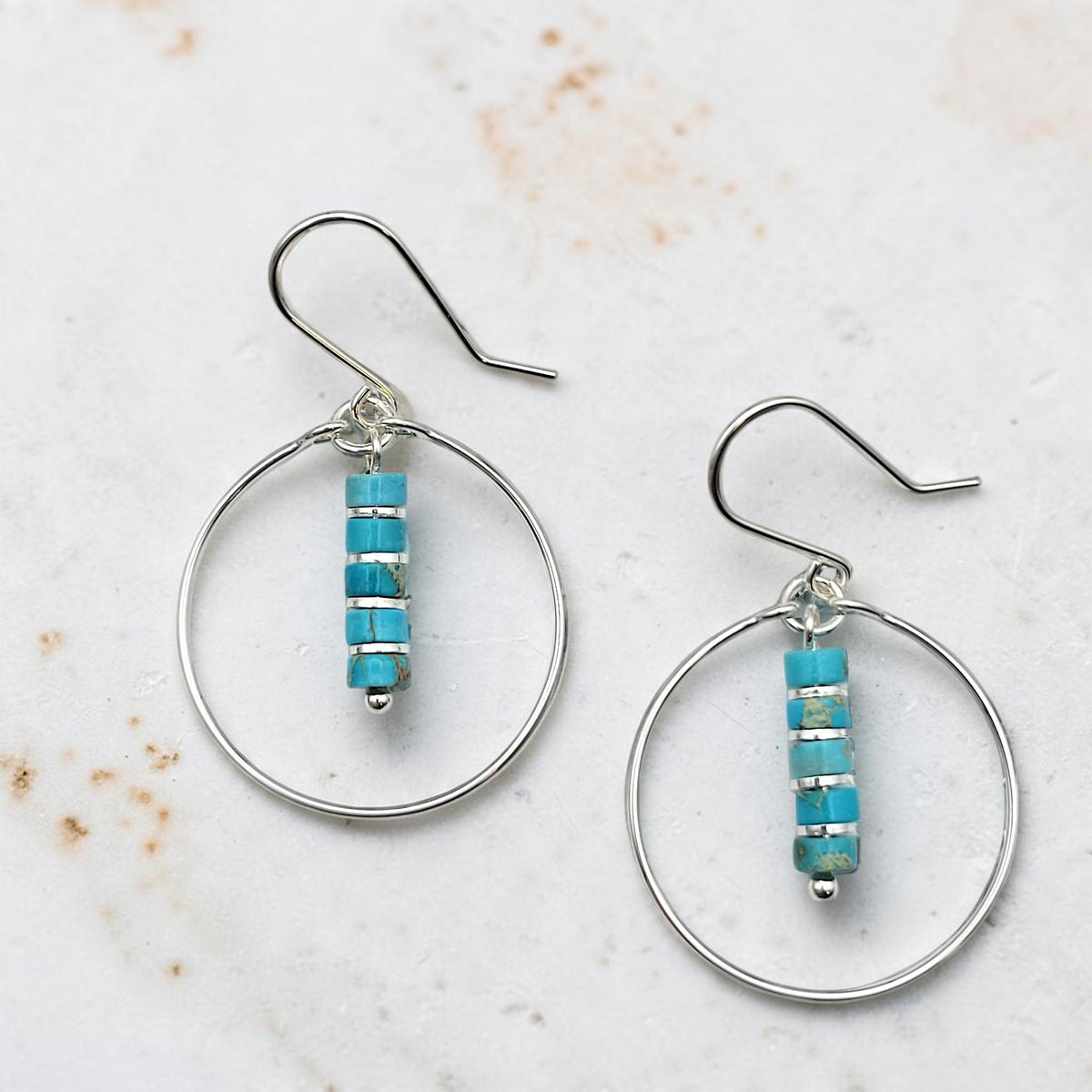 Boho - Silver Hoops with Turquoise Dangle