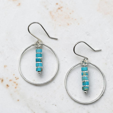 Boho - Silver Hoops with Turquoise Dangle