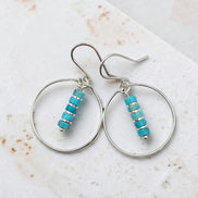 Boho - Silver Hoops with Turquoise Dangle