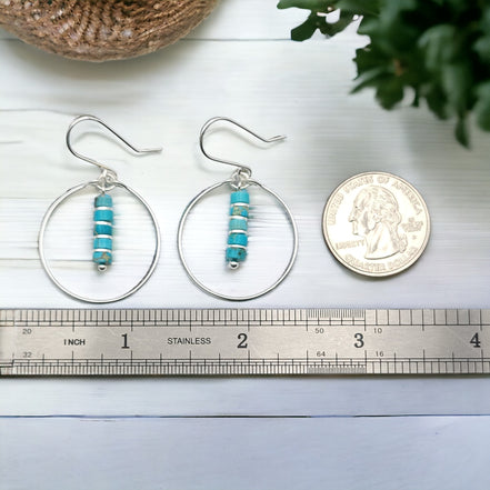 Boho - Silver Hoops with Turquoise Dangle Earrings Bijou by SAM   