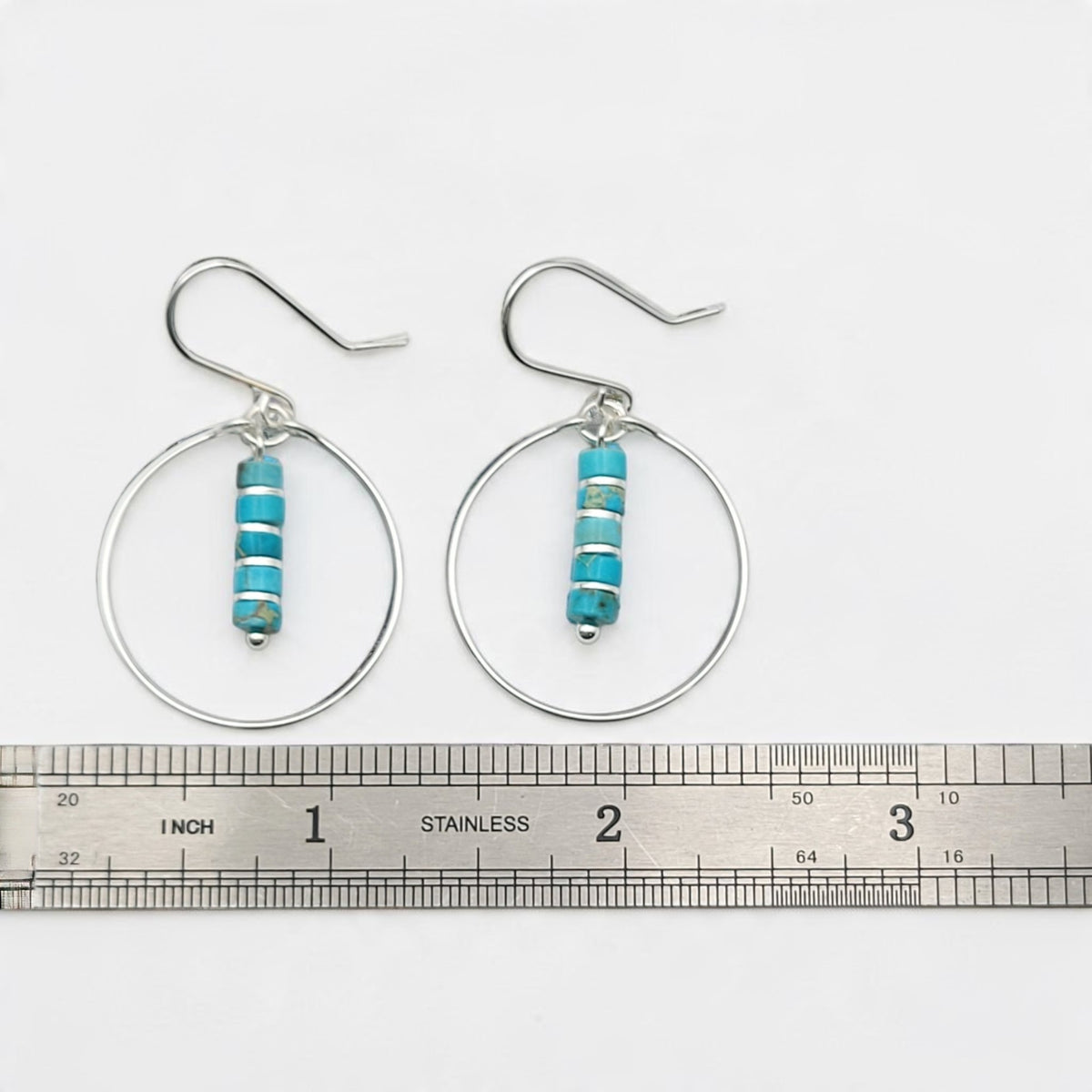 Boho - Silver Hoops with Turquoise Dangle