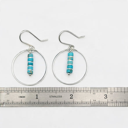 Boho - Silver Hoops with Turquoise Dangle