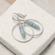 Boho - Silver Hoops with Aquamarine Dangle
